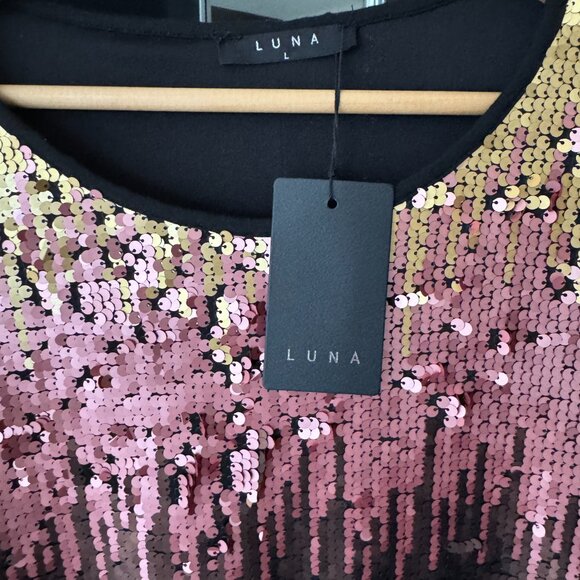 LUNA Shine Me Up Sequin Shift Dress Gold Multi - Picture 3 of 7